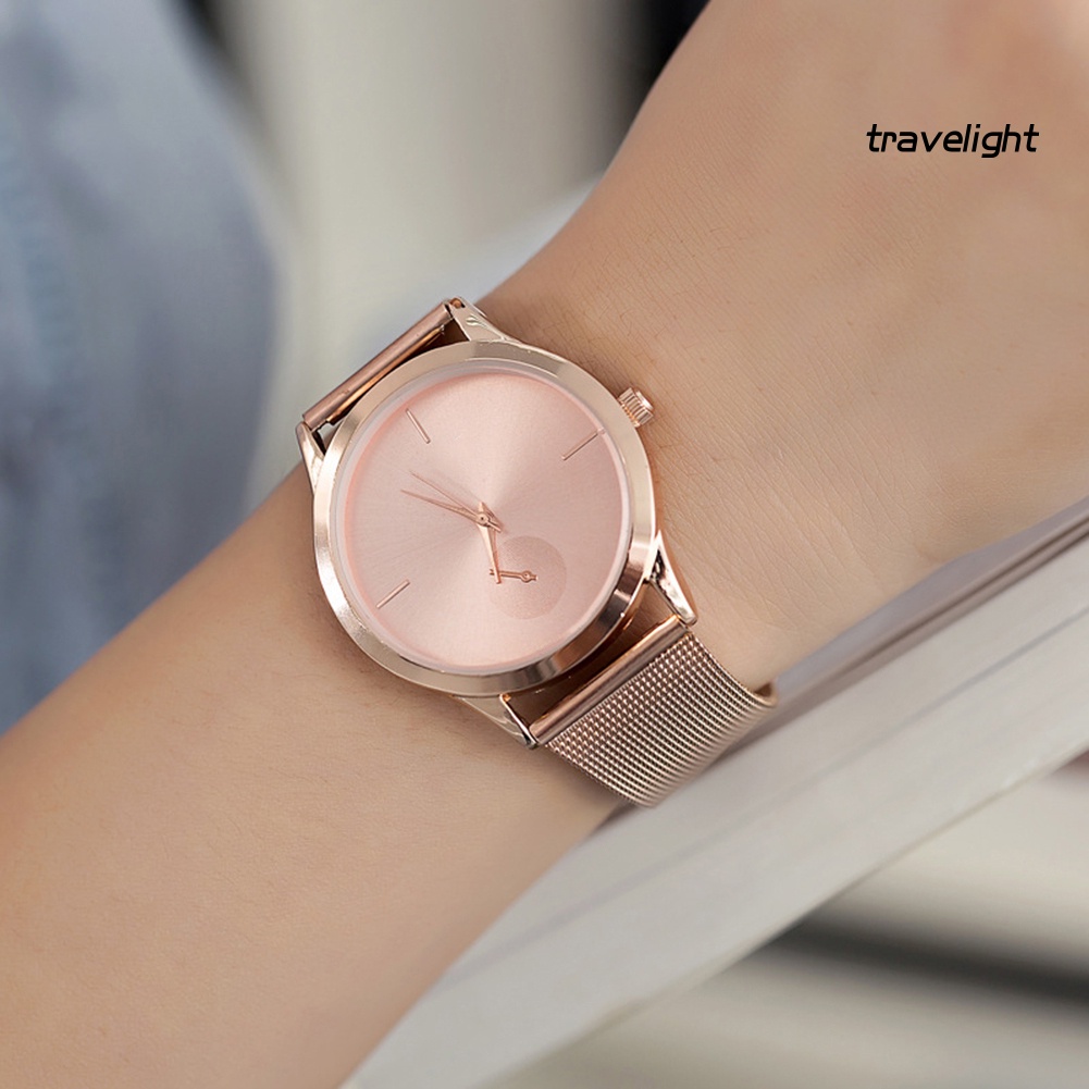 Đồng Hồ Analog Máy Quartz Dây Lưới Thép Không Gỉ Đơn Giản Cho Nam Nữ