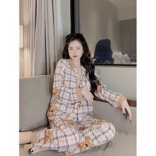 Bộ pijama nữ bộ mặc nhà tay dài quần dài lụa mango