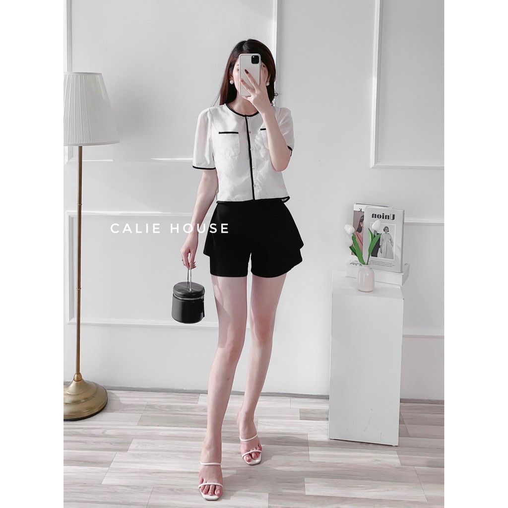 Áo tơ croptop viền dây phối thời trang công sở Calie House A287 | BigBuy360 - bigbuy360.vn