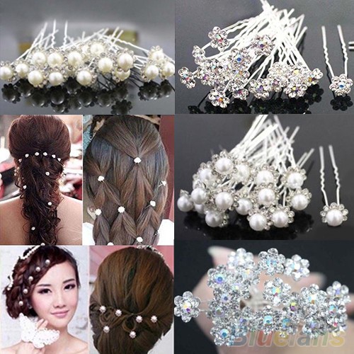 Set 20 cài tóc hoa đính kim cương giả ngọc trai giả thời trang nữ xinh xắn J03