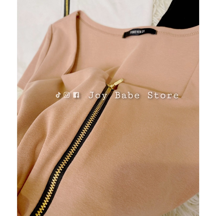 Áo croptop vạt bầu cổ vuông kéo khóa JOY BABE🔥 thun cao cấp chuẩn xịn, ôm body tôn dáng đẹp sexy kiểu hotgirl CRON 7 -4C