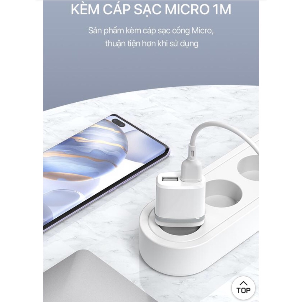 Củ Sạc ROBOT RT-K9 2 Cổng Sạc USB Kèm Cáp Sạc Micro 2.1A - Hàng Chính Hãng