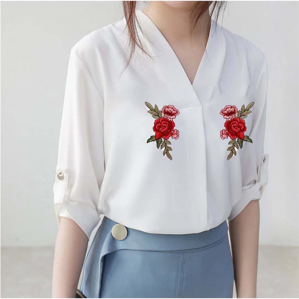 Sticker Ủi Thêu Hình Hoa Hồng Đỏ