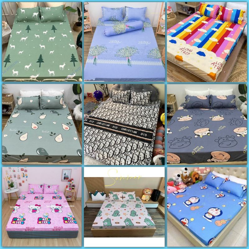 (rẻ đẹp) Trọn Bộ ga gối chải giường cho bé 1 ga chun m6 m8 2 vỏ gối đầu ngộ nghĩnh như hình mới khách chọn mẫu thoải mái