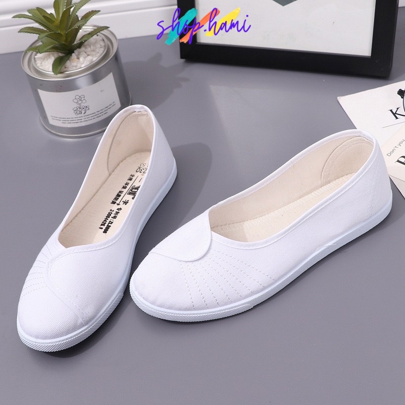Giày Búp Bê Vải Nữ Đẹp 2021 Siêu Xinh Đế Bằng Mũi Tròn Mềm Mại Với Màu : Đen - Trắng Đủ size 35 -40 SHOP HAMI G34