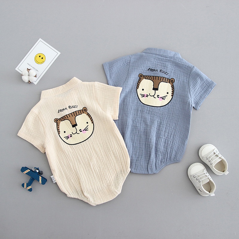 Bộ áo liền quần tay ngắn cotton in họa tiết hoạt hình kiểu Hàn Quốc thời trang cho bé sơ sinh