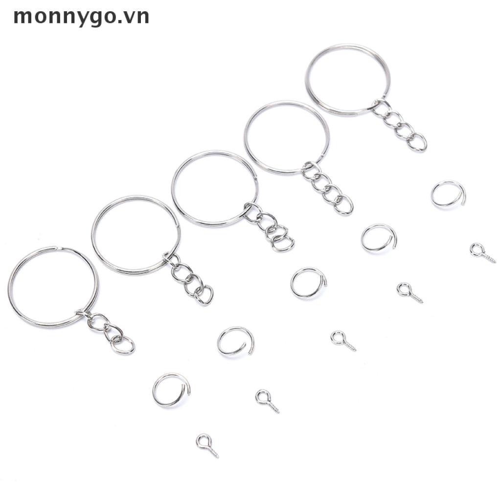 Bộ 150 vòng móc khóa có dây xích và khoen tròn hở và mắt vít hỗ trợ làm móc khóa thủ công DIY