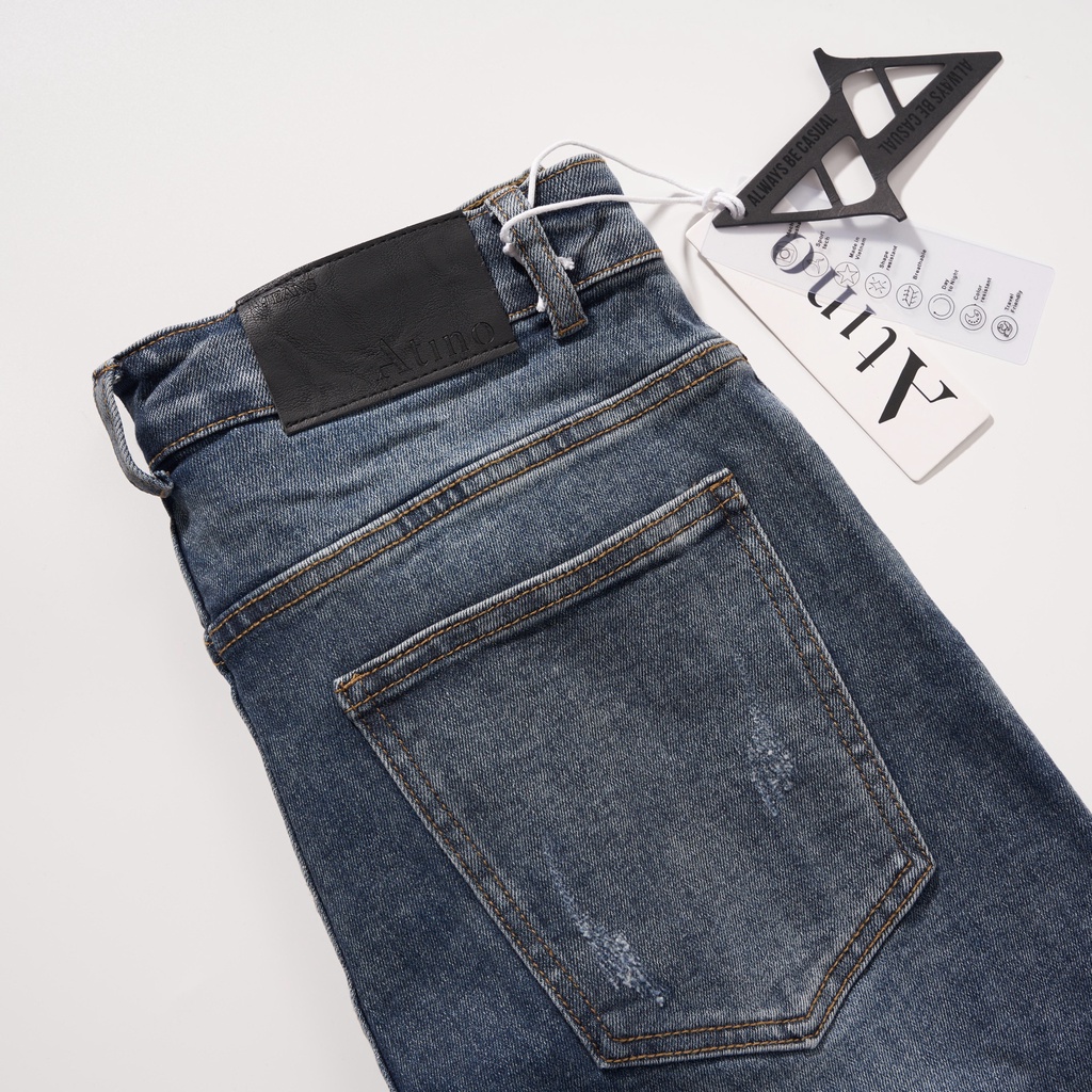 Quần Jean Nam Xanh Cào ATINO Chất Liệu Jean Pha Spandex Form Slim-Fit QJ1.1021
