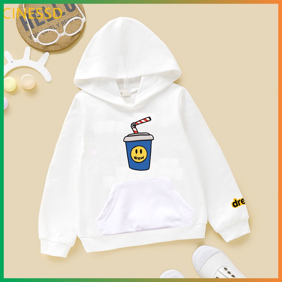 Áo hoodie drew màu trắng chất nỉ bông đủ size cho cả gia đình cực hot