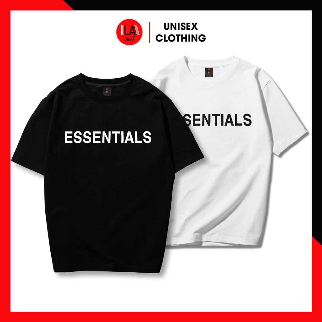 Áo Thun Unisex Trắng Đen In Chữ ESSENTIALS | LẠ STORE