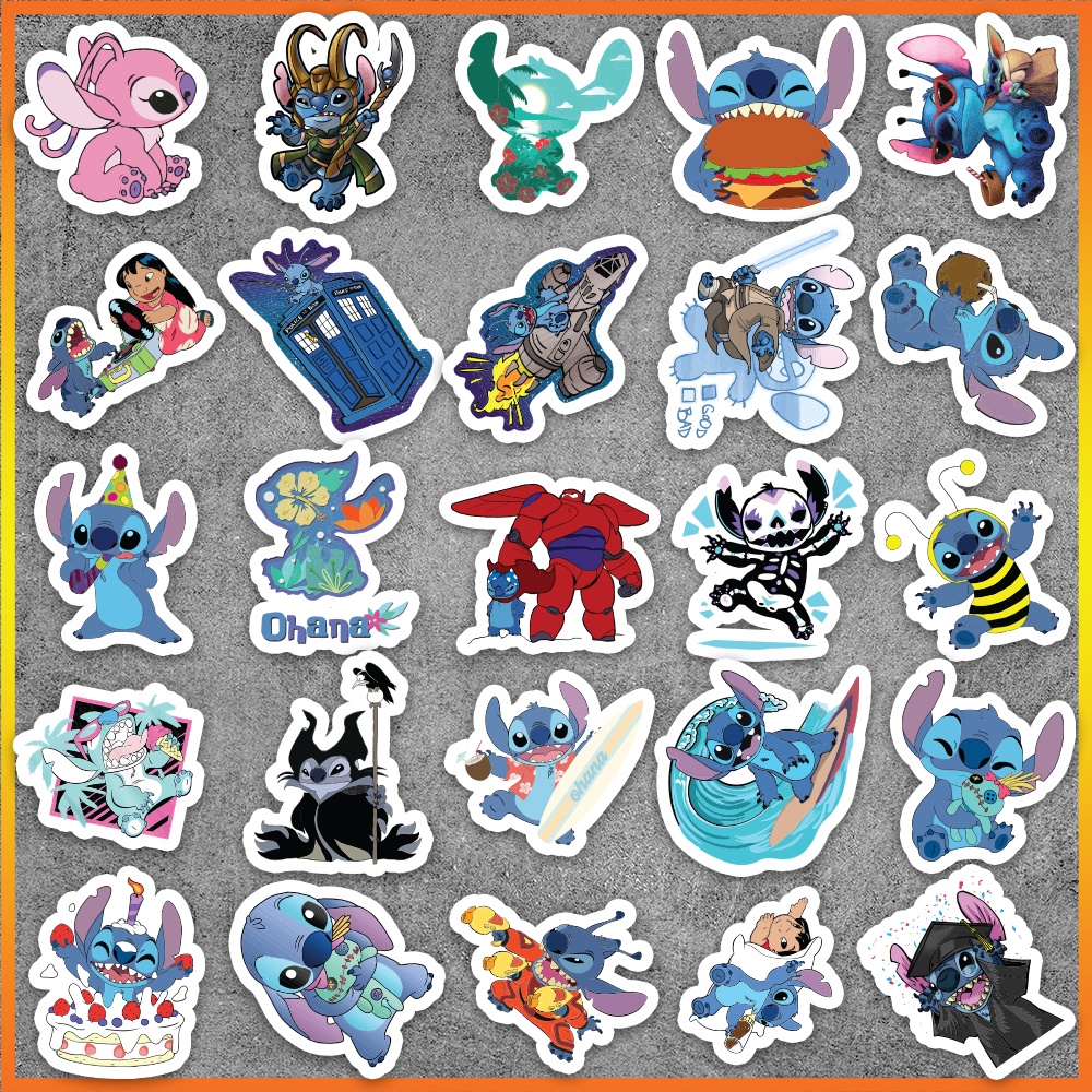 Set 50 cái Sticker Stitch, Hình Dán Stitch Chống Nước, Decal Stitch Cute dán mũ bảo hiểm, dán laptop, dán xe, vali...