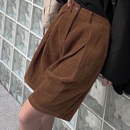 Quần short nhung cạp chun, quần short nhung cạp cao xếp ly phong cách_c27