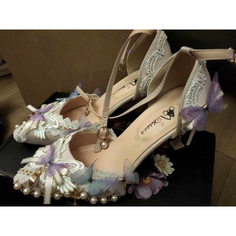 YASAS0108-Giày cao gót cánh bướm tím fairy tales