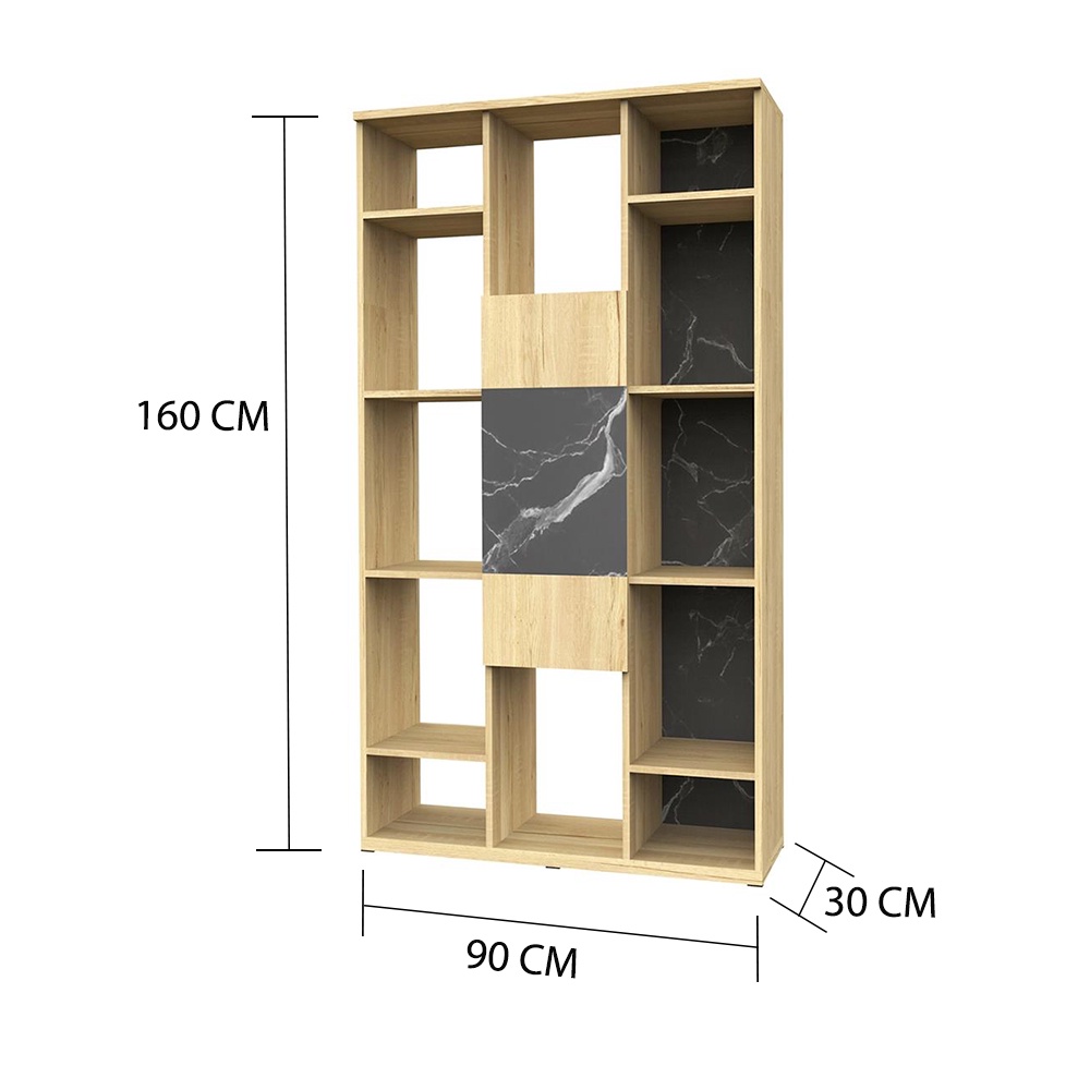 HomeBase FURDINI Kệ gỗ ép có 2 tông màu POSH Thái Lan W90xH160xD30cm màu đá cẩm thạch đen/vân gỗ