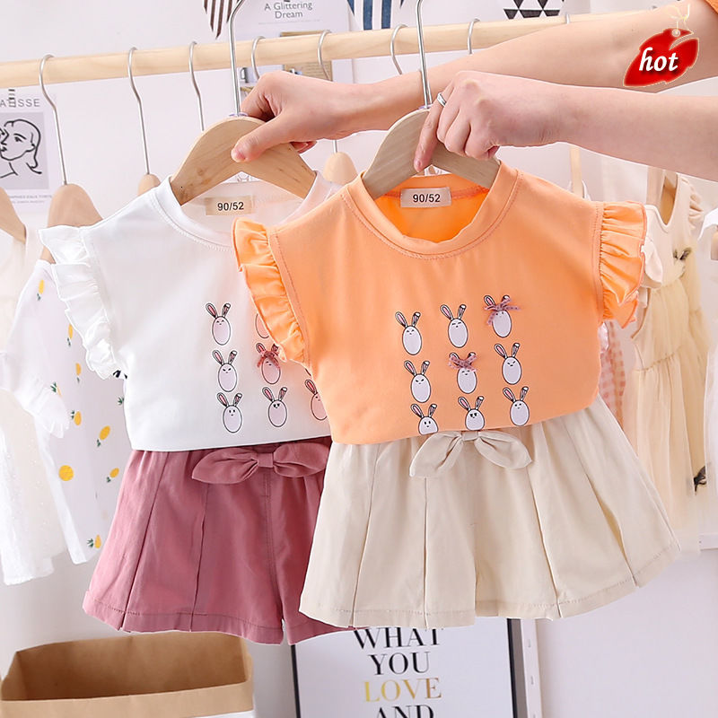 Nữ trang phục nữ áo thun khuôn mẫu thỏ dễ thương trẻ con tuổi 0-4 hàm áo 2 mánh khóe
