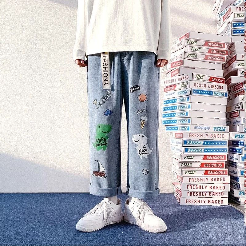 QUẦN BAGGY JEANS ỐNG RỘNG NAM-TAN-DÁNG SUÔNG -QJI3-THỜI TRANG UNISEX-có size Nam Nữ in dể phối đồ siêu đẹp màu xanh