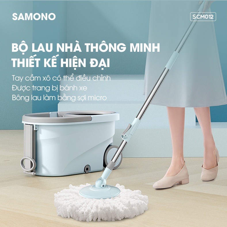 Bộ cây lau nhà thông minh xoay 360 độ SAMONO SCM012 tất cả công dụng chỉ với 1 sản phẩm cây lau nhà - Hàng chính hãng