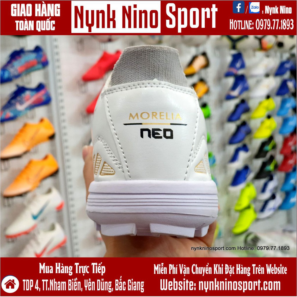 Giày Bóng Đá Mizuno Morelia Neo III Trắng Vạch Vàng Đồng TF