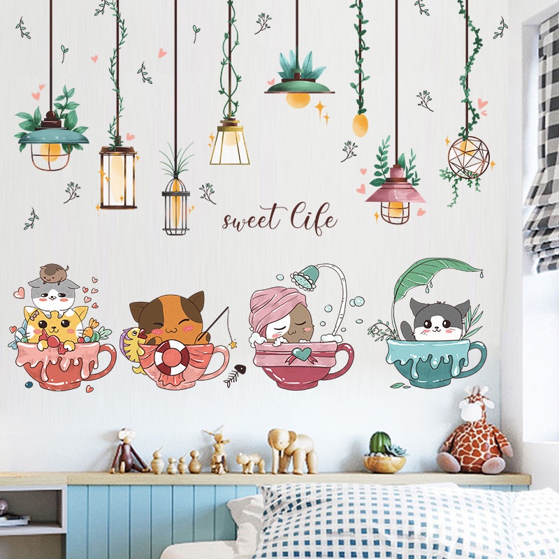 Miếng dán tường trang trí hình mèo hoạt hình xinh xắn đáng yêu