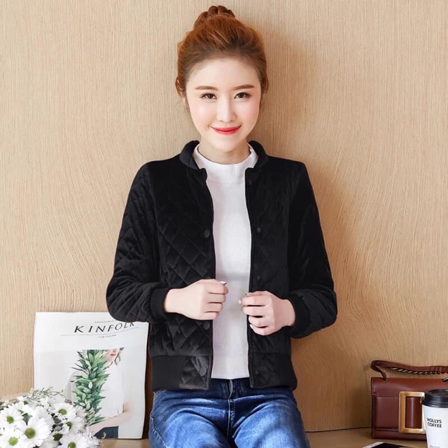 [Hàng oder 10-15ngày về] Áo bomber nhung hoạ tiết trám siêu xinh (có sẳn màu đen sz L) | WebRaoVat - webraovat.net.vn