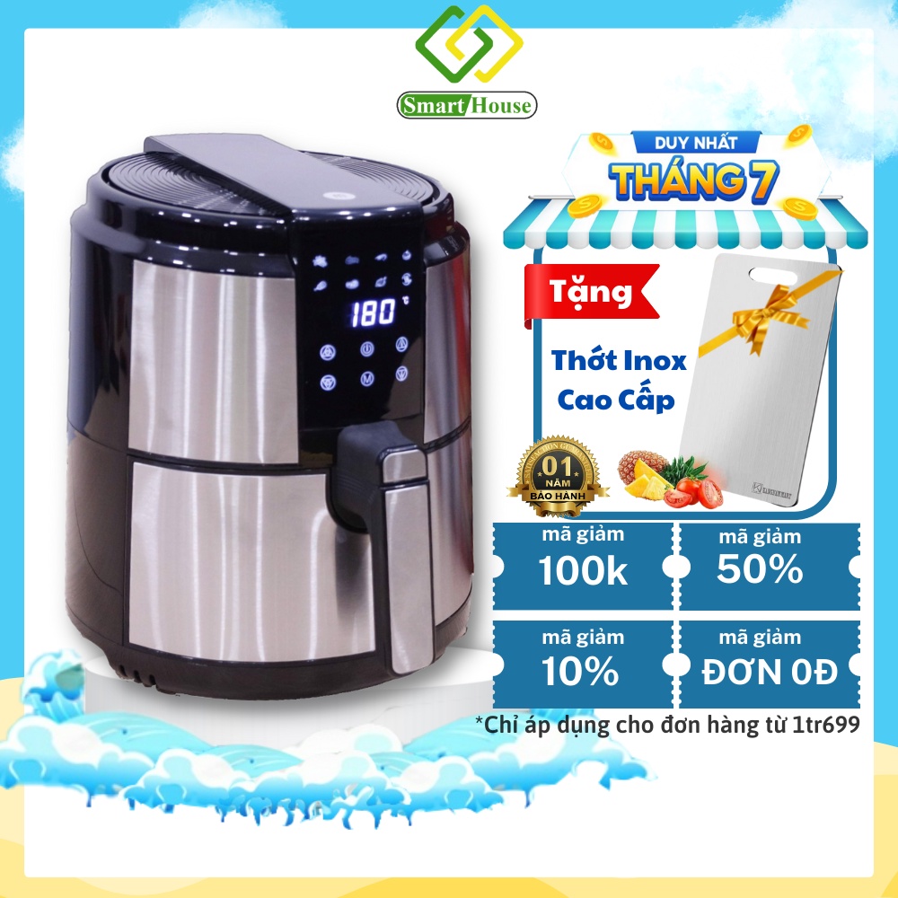 Nồi Chiên Không Dầu Điện Tử Mishio MK221 - 5L, Công Nghệ Rapid Air, Lòng Nồi Chống Dính Cao Cấp