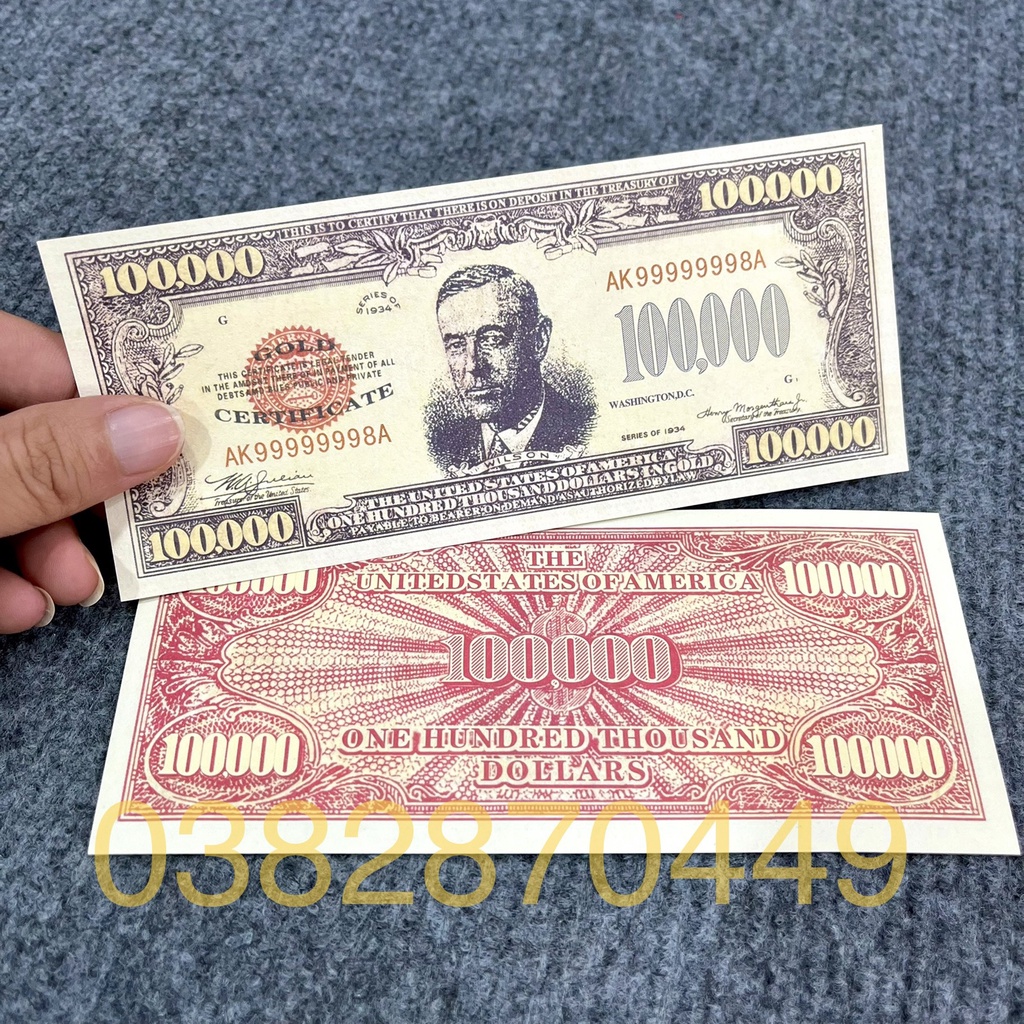 Tờ Tiền 100 Ngàn Đô Mỹ Kỉ Niệm Bảo An Siêu Cấp - 100 Ngàn USD Lì Xì Tết Phong Thủy