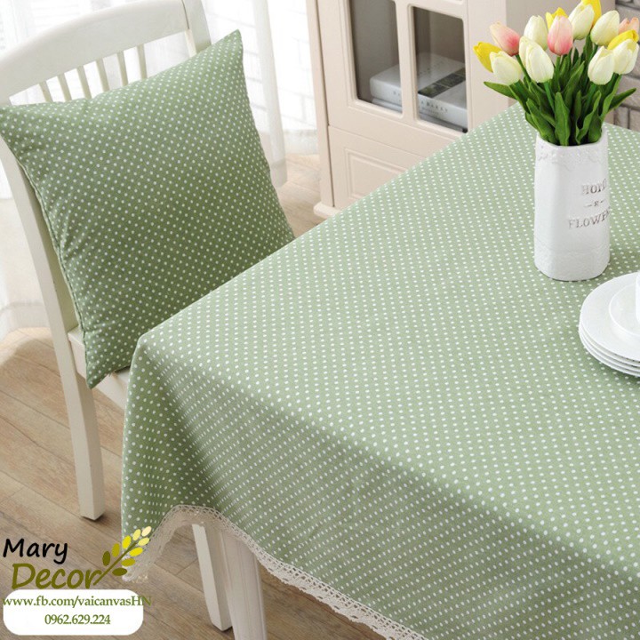 Vải linen họa tiết Chấm bi xanh lá mạ V-C04