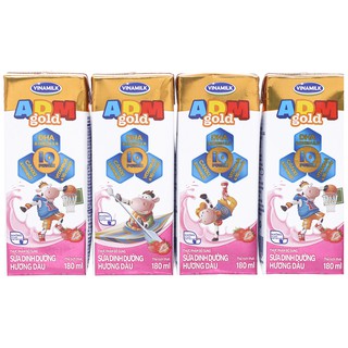 Lốc 4 hộp sữa tươi hương dâu/socola Vinamilk ADM Gold 180ml