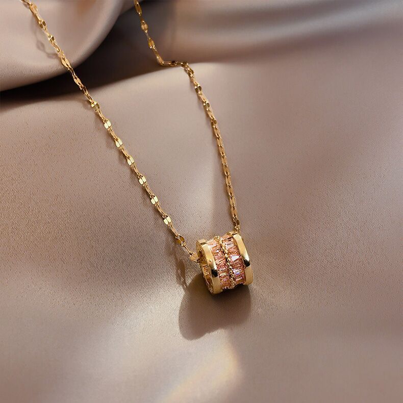Korean style small belt pendant titanium steel rose gold necklace