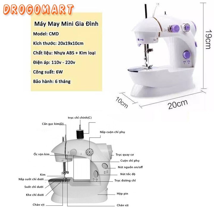 Máy may mini gia đình cầm tay tiện lợi, thiết kế nhỏ gọn dễ dàng mang đi,có đèn LED chất liệu cao cấp.