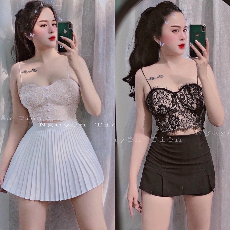 áo hai dây ren ,áo bra croptop phối nút sexy quyến rũ