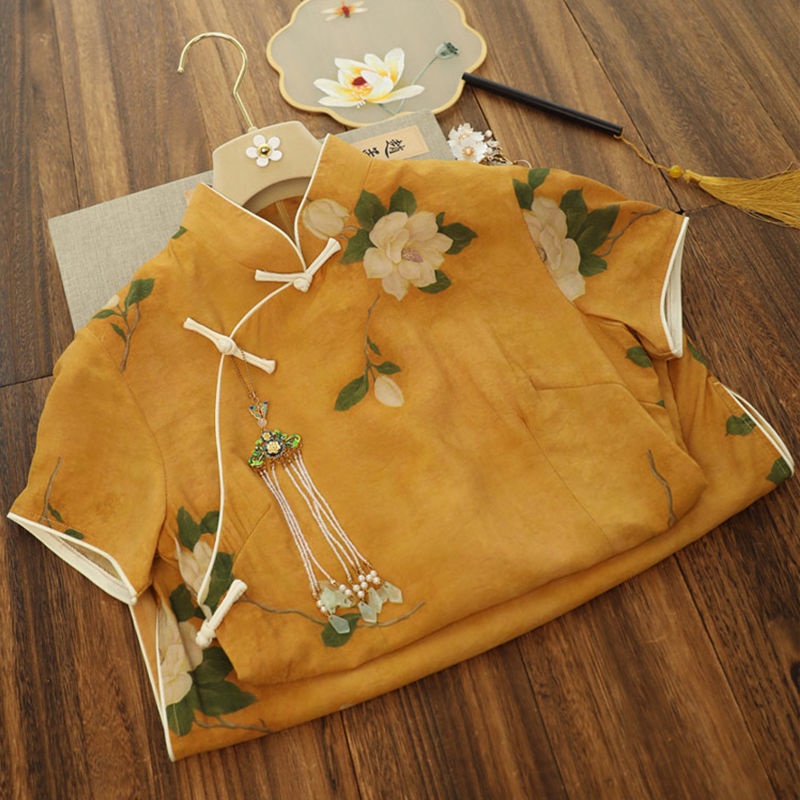 Large women's new Camellia cheongsam girl national fashion Chinese style short sleeve slim dress