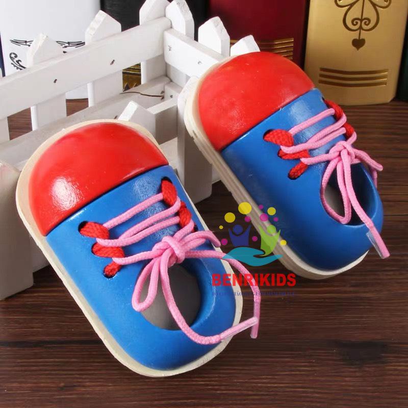 Đồ Chơi Thông Minh, Mô Hình Giày Gỗ Buộc Dây Cho Bé Benrikids