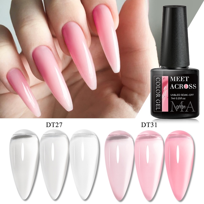 Sơn móng gel UV LED MTSSII Meet Across 7ml bán vĩnh viễn màu nude thạch trong suốt tùy chọn