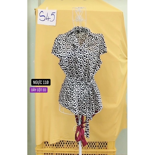 Áo somi bi đen cột eo.S45