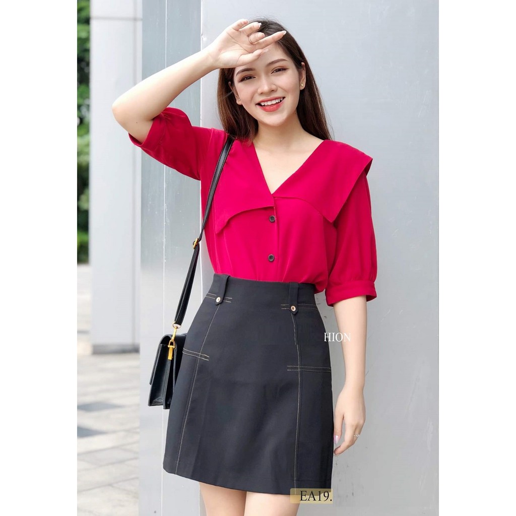 Áo Kiểu Nữ Công Sở Ngắn Tay Bản Cổ To 2 bên lệch Xinh Xắn | BigBuy360 - bigbuy360.vn