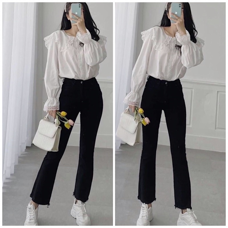 Quần Jean Nữ Ống Loe Lửng 9 Tấc