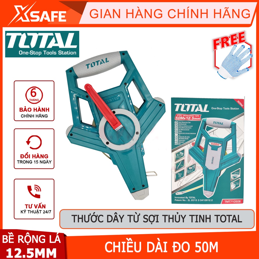 Thước cuộn thép TOTAL TMT710506 Thước kéo thép chiều dài 50m, bề rộng lá thước 12.5mm, đo lường, đo đạc chính xác -XSAFE