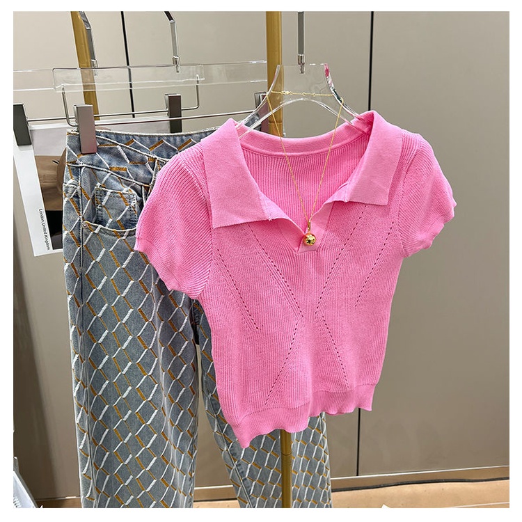 Áo Dệt Kim Khoét Lỗ Màu Sắc Trơn Phong Cách Âu Mỹ Cho Nữ