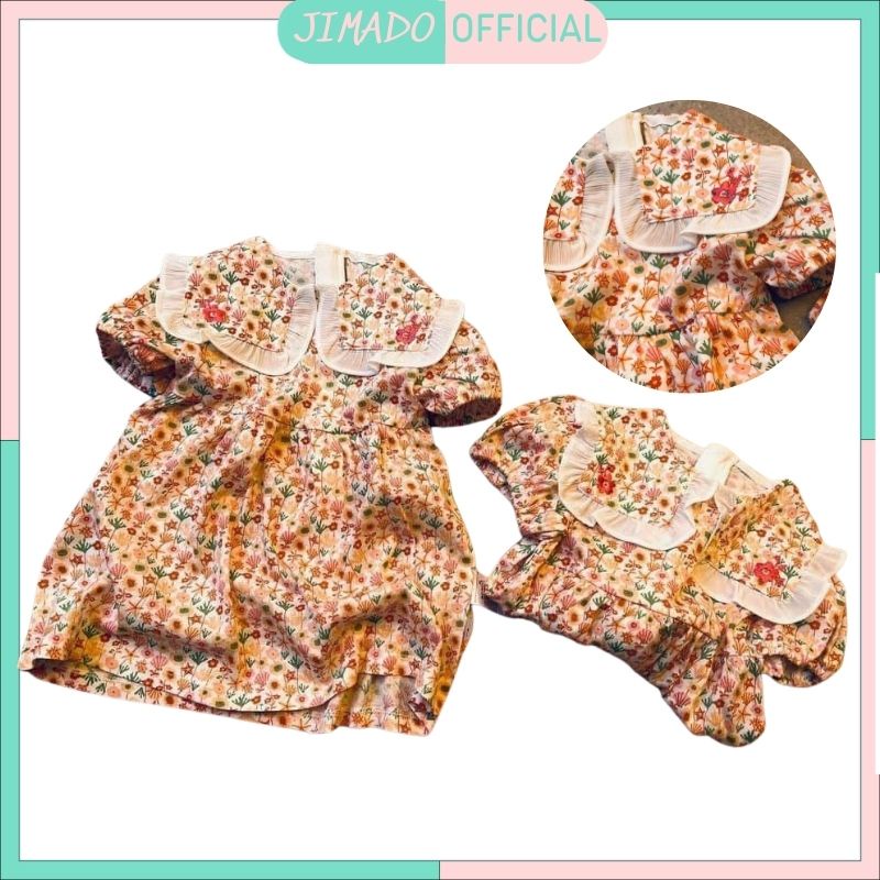 Váy bé gái đầm tiểu thư baby doll cổ bèo hoa nhí dáng xòe tay bồng JIMADO E1.093.120