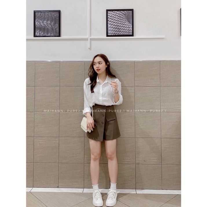 Quần giả chân váy ba khuy vạt lệch thô mịn | BigBuy360 - bigbuy360.vn