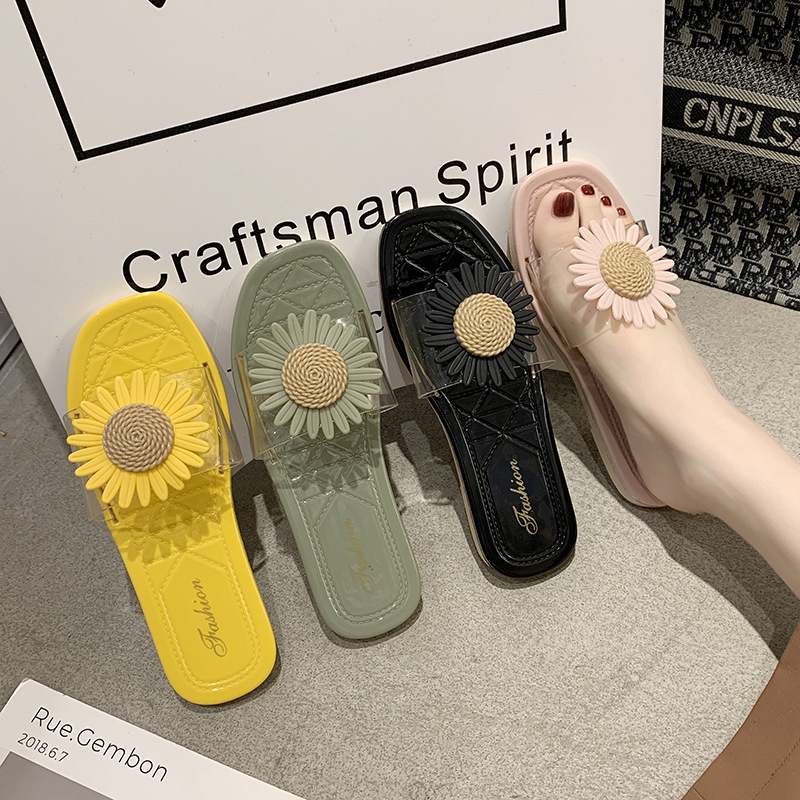 Dép quai ngang hoa cúc nhựa mềm chống trơn trượt không bẩn dùng đi mưa