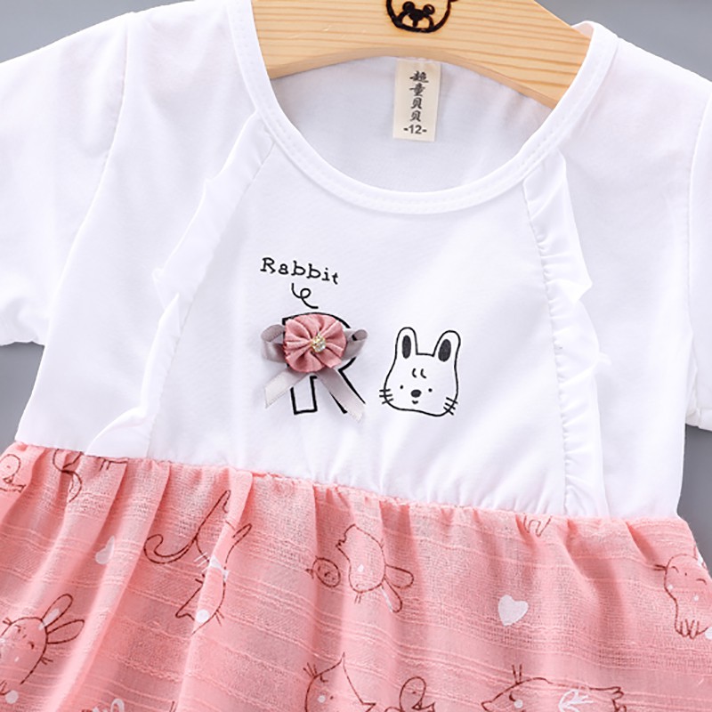 DUDUBABA Summer Casual Baby Girls Cartoon Animal Pattern Short Sleeve Patchwork Dress 0~4 Years Old