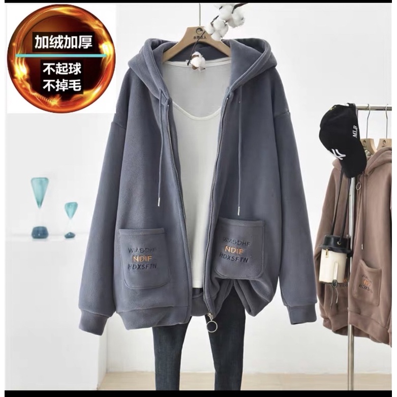 áo khoác hoodie dây kéo thiêu 2 túi