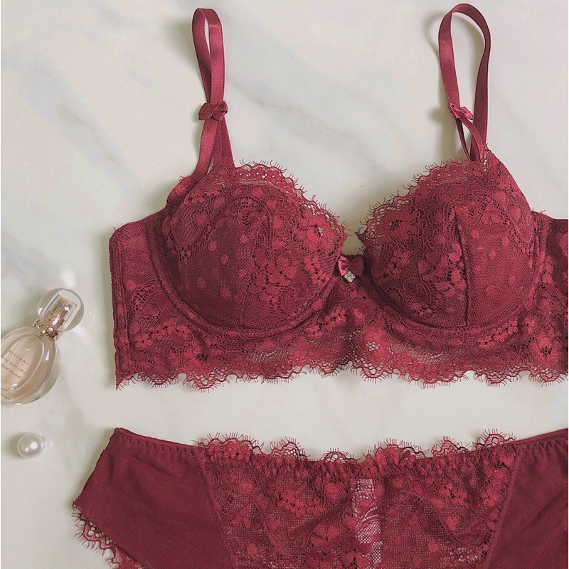 [ Mã FAXANH245 giảm 10K đơn 50K] Set Áo ngực Bralette Ren , quần lót ren MÀU ĐỎ[Hình thật shop chụp]