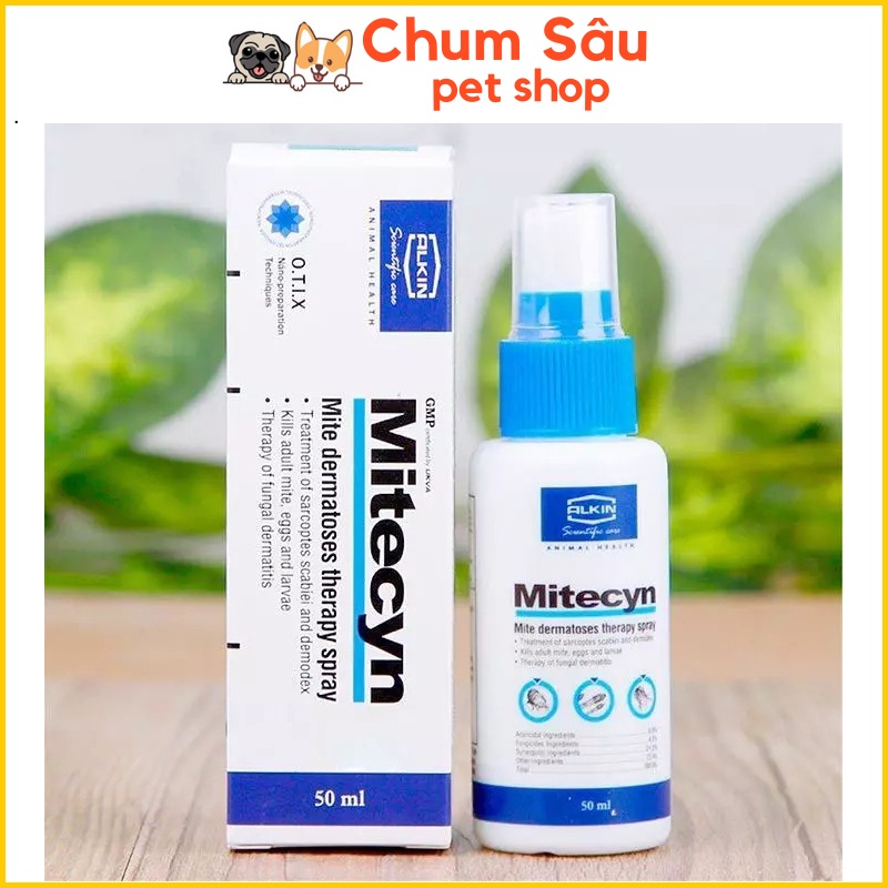 Alkin Mitecyn - Xịt chữa viêm da, nấm, ghẻ cho chó mèo 50ml