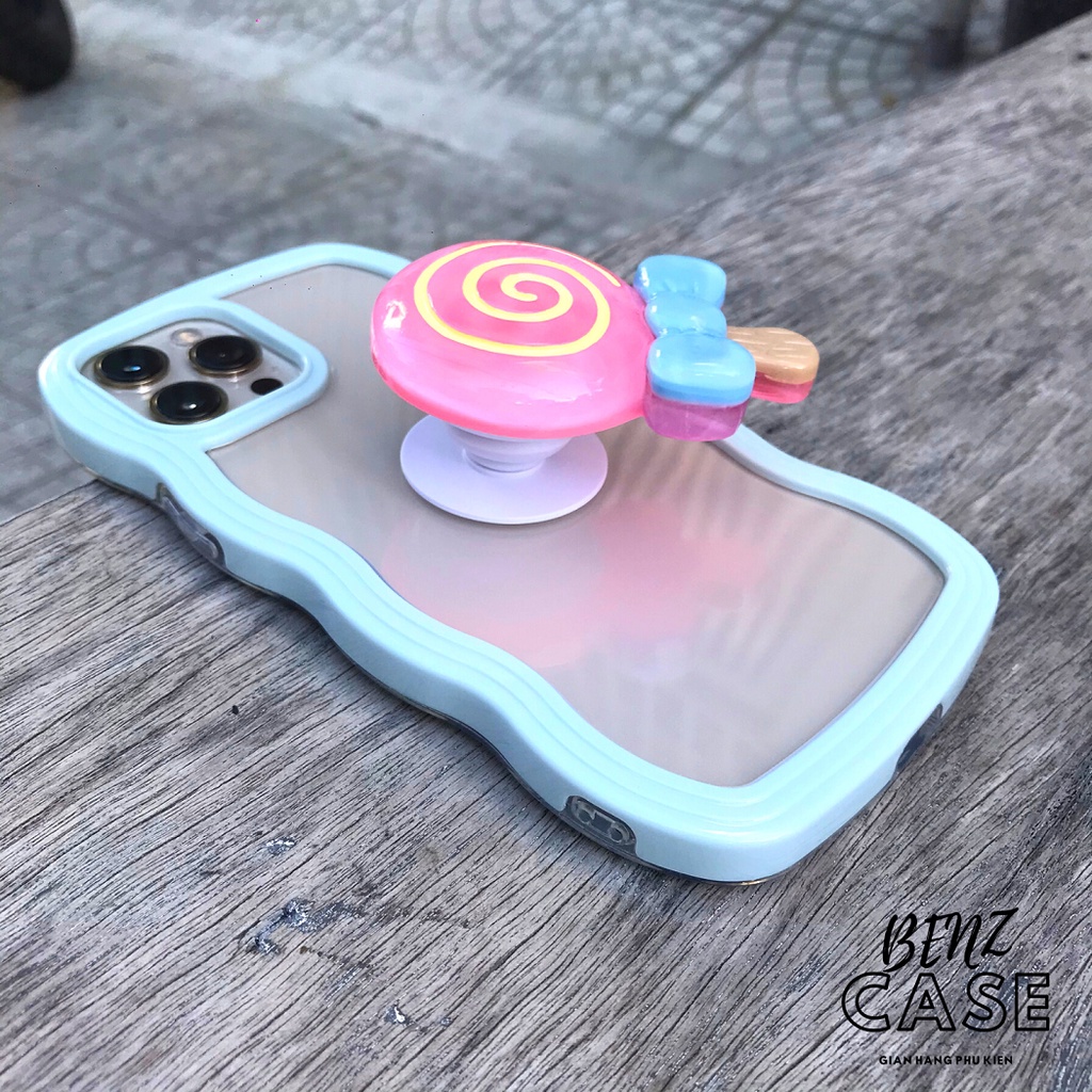 Ốp lưng iPhone 2 mảnh gợn sóng kèm chân đế hình kẹo que siêu cute, chất liệu nhựa dẻo ốp sát viền máy