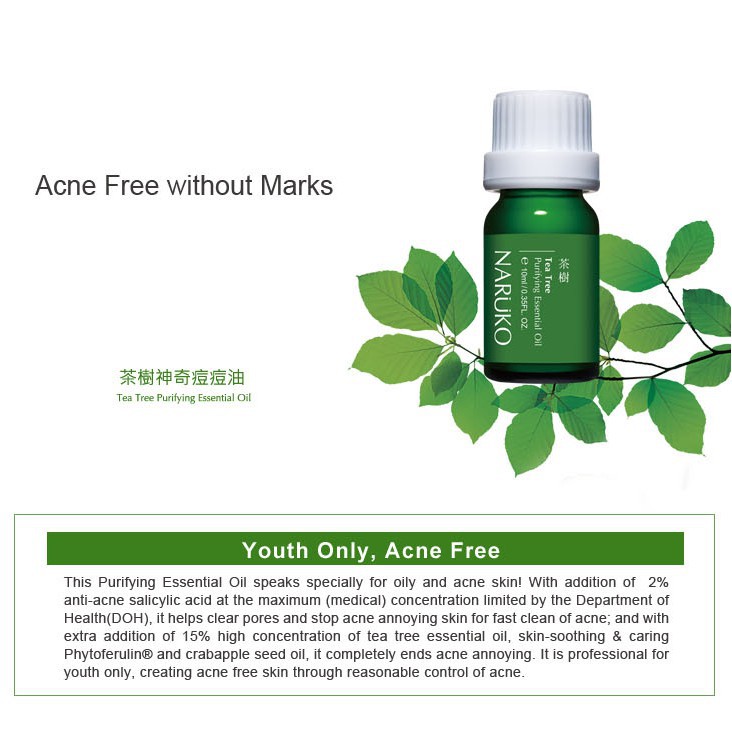 Tinh dầu ngăn ngừa và làm giảm mụn viêm, sưng tấy Naruko trà tràm Tea Tree Purifying Essential Oil 10ml (Bản Đài)