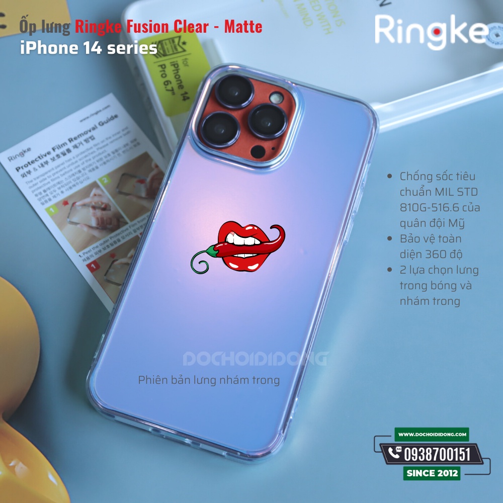 [Tặng skin ngẫu nhiên] Ốp lưng iPhone 14 Pro Max ( 14 , 14 Plus, 14 Pro ) Ringke Fusion Clear Matte trong nhám Hàn Quốc