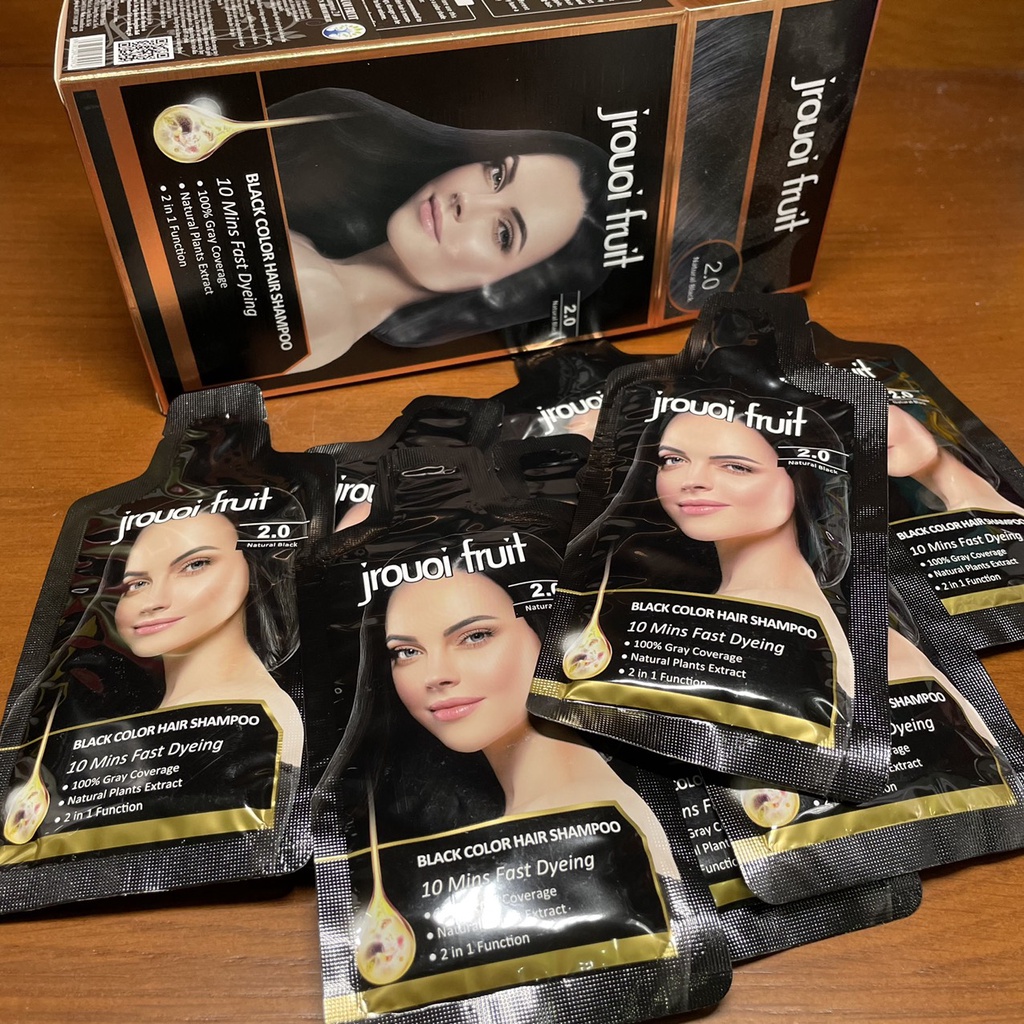 Combo hộp 8 gói GỘI LÀ ĐEN Jrouoi Fruit Black Color Hair Shampoo 8x30ml